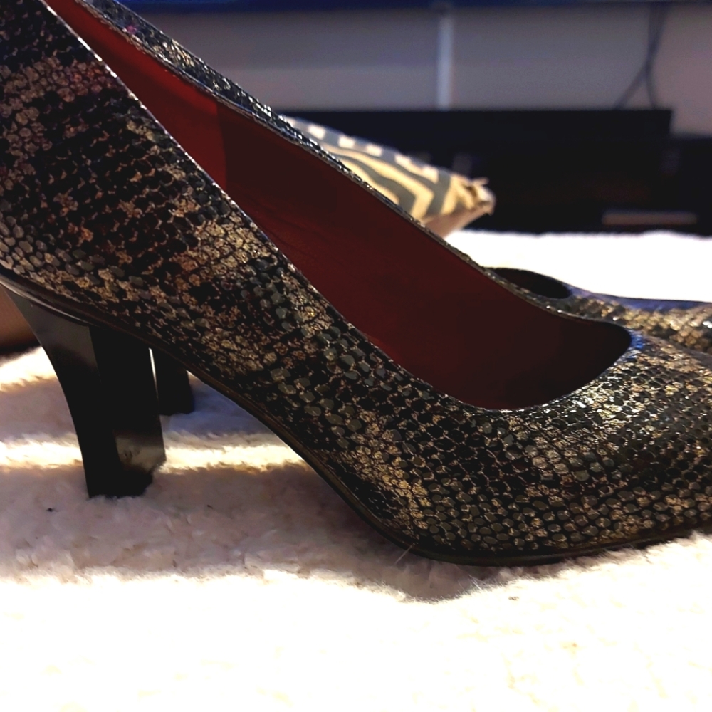 Pierre Chupin Snakeskin Heels with Tapered Design.